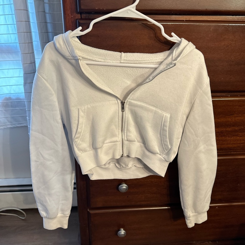 SHEIN white cropped zip up, size small